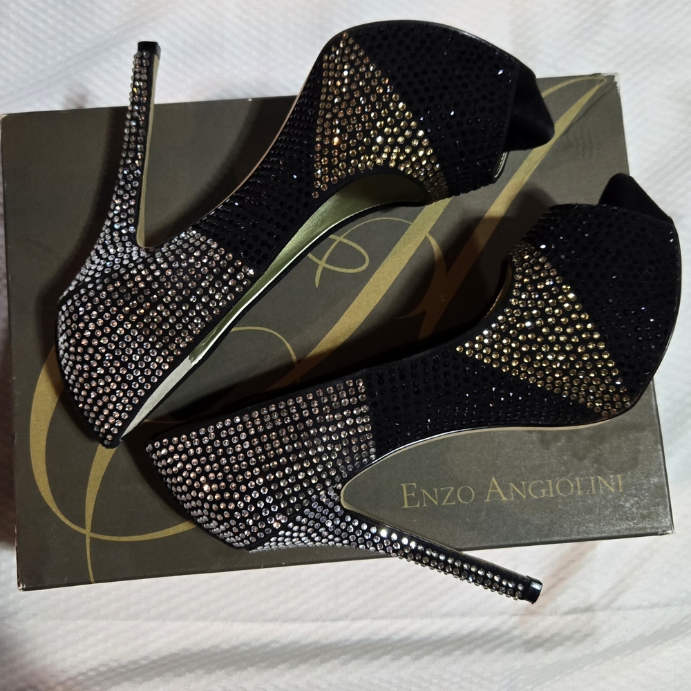 Enzo Angiolini Black and Silver Women's Heels